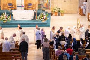 Overhead view of the distribution of communion