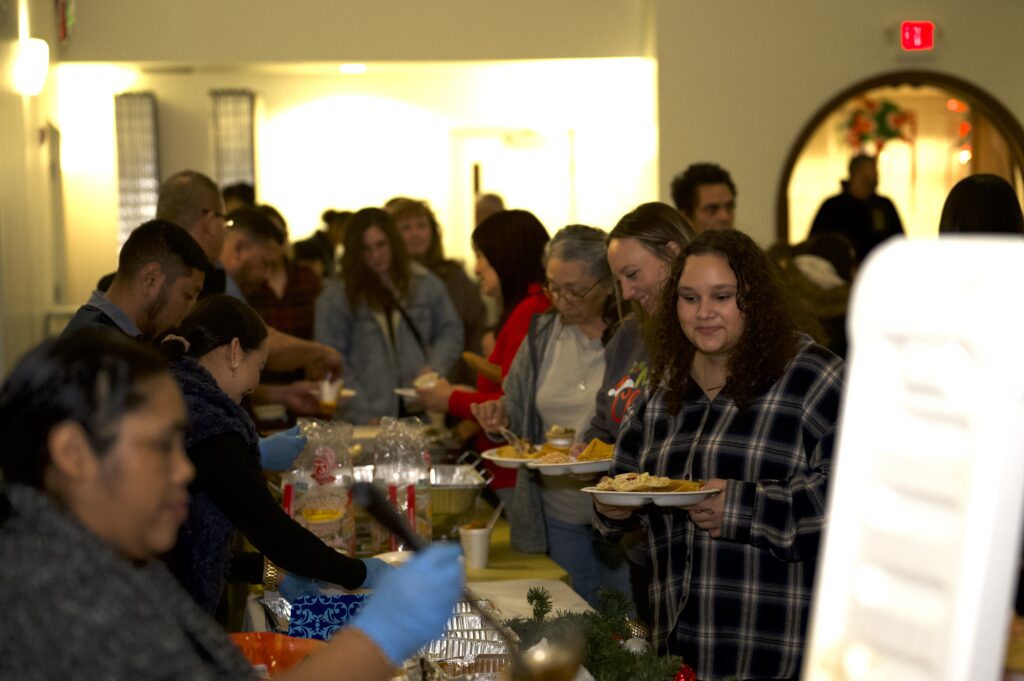 Buffet line at the Las Posadas celebration